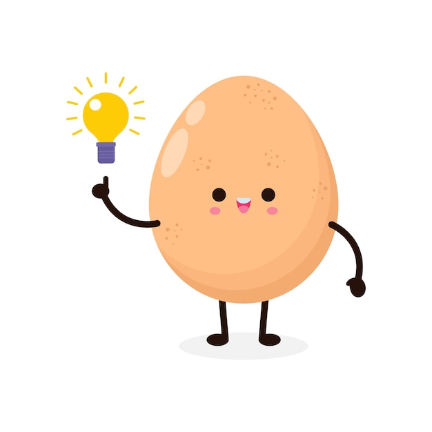 Funny cartoon Cute happy chicken egg with light bulb healthy food concept icon comic character