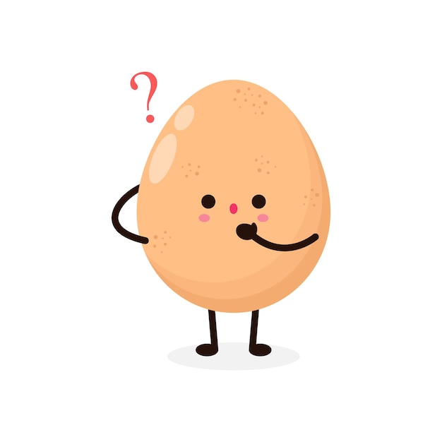 Funny cartoon Cute happy chicken egg with question marks icon comic character Vector flat