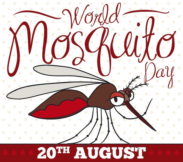 Funny cartoon design of a female mosquito saluting at you for World Mosquito Day in August 20