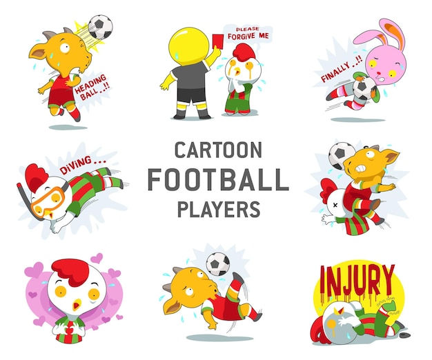 The funny Cartoon Football Players character vector is set to be isolated on a white background