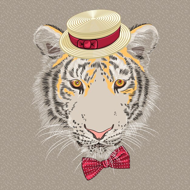 Vector  funny cartoon hipster tiger