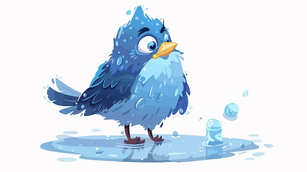 Funny Cartoon Illustration of a Bluebird Drinking Comical Drunk Bird Character Design