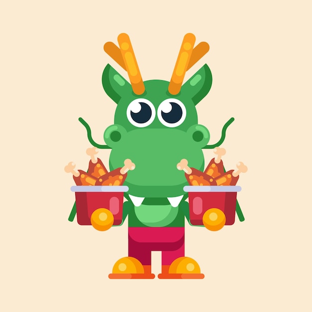 Funny cartoon maskot dragon character flat design illustration