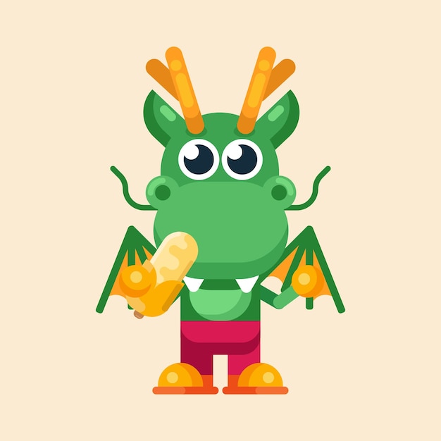 Funny cartoon maskot dragon character flat design illustration