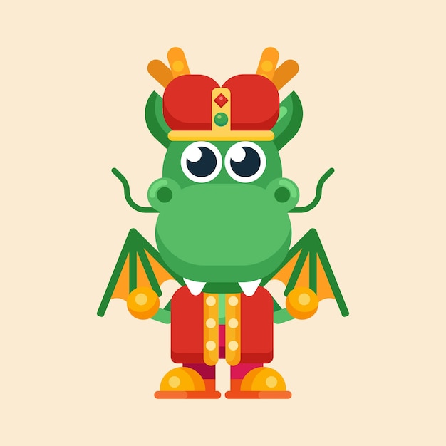 Funny cartoon maskot dragon character flat design illustration