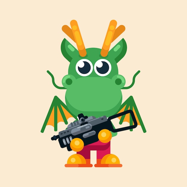 Funny cartoon maskot dragon character flat design illustration