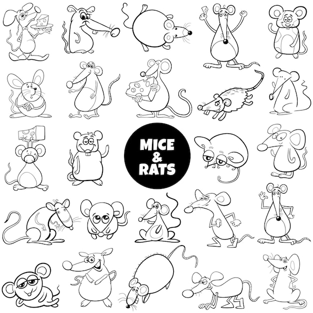 Funny cartoon mice and rats animal characters big set