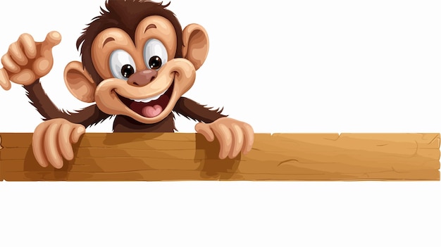 Vector funny cartoon monkey character behind sign