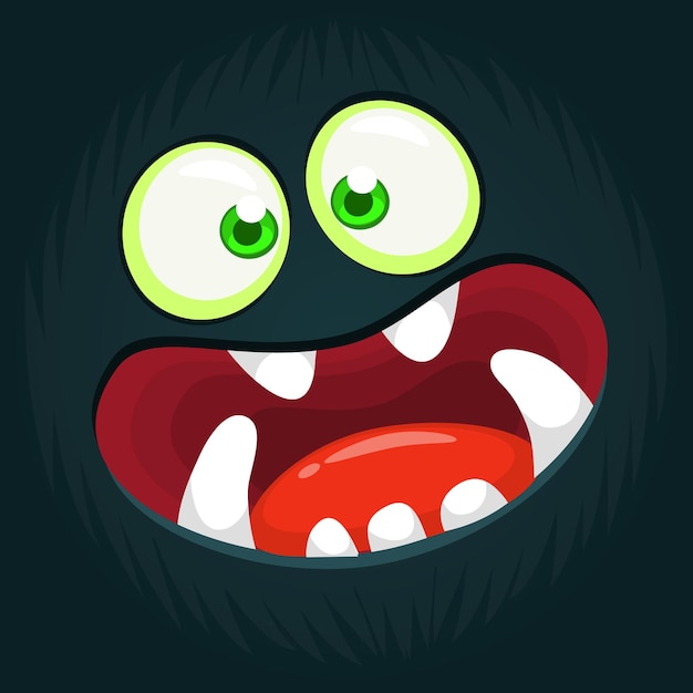 Vector funny cartoon monster character face expression illustration of cute and happy creature