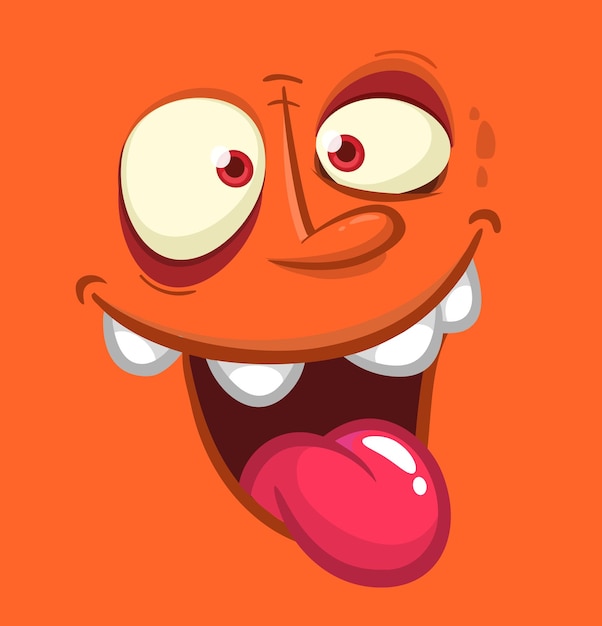 Vector funny cartoon monster face illustration of cute and happy monster expression halloween design