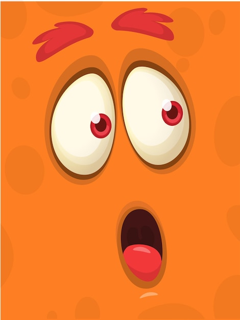 Vector funny cartoon monster face illustration of cute and happy monster expression halloween design