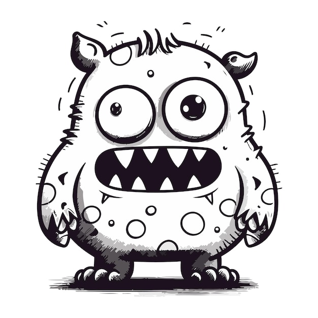 Funny cartoon monster with big eyes and big teeth Vector illustration