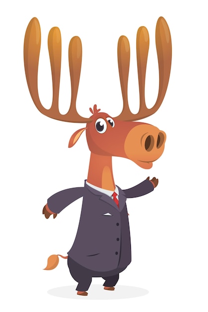 Funny cartoon moose wearing suite