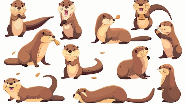 Vector funny cartoon otter in various poses