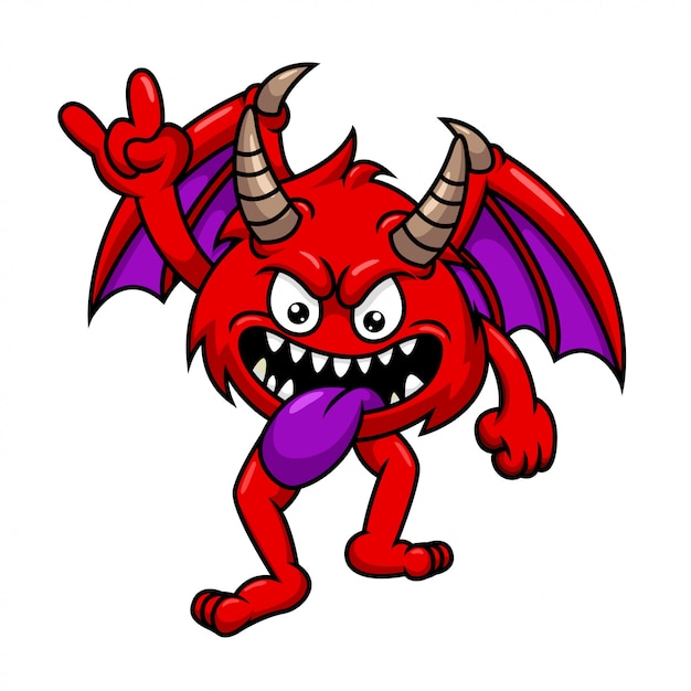 Funny Cartoon Red Monster with wings