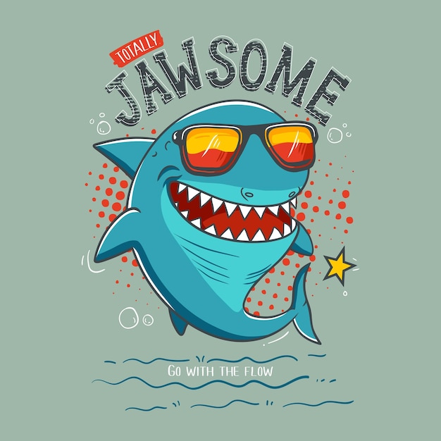 Funny cartoon shark wearing sunglasses Vector clip art