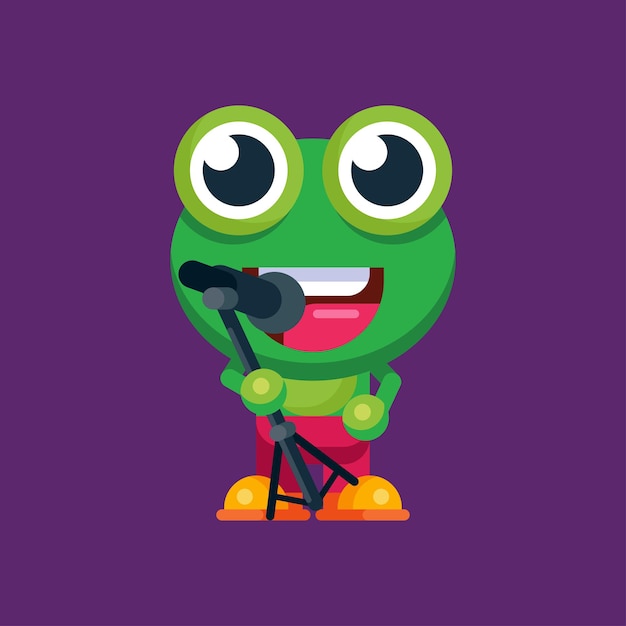 Funny cartoon smiling frog mascot character flat design illustration