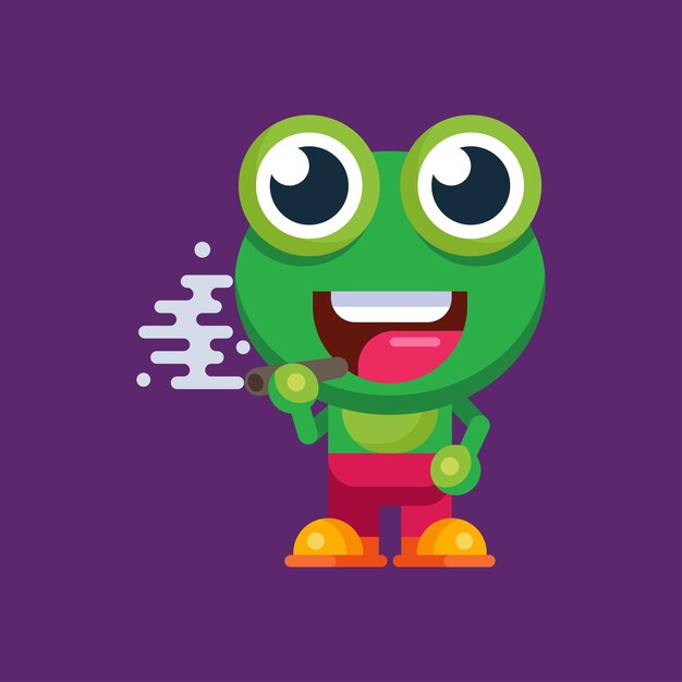 Funny cartoon smiling frog mascot character flat design illustration