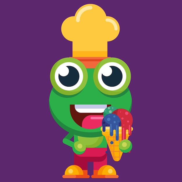 Funny cartoon smiling frog mascot character flat design illustration