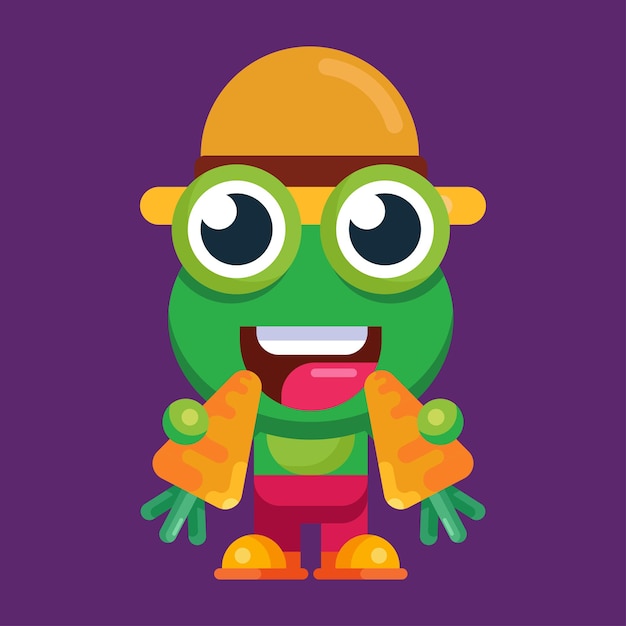 Funny cartoon smiling frog mascot character flat design illustration