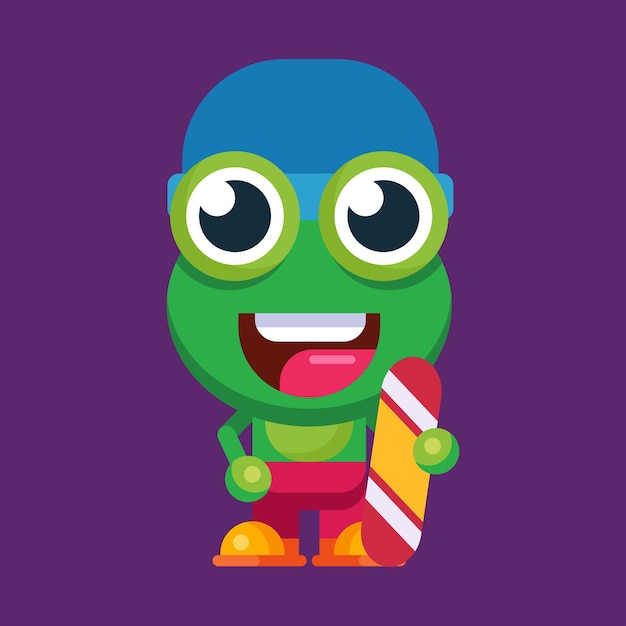 Funny cartoon smiling frog mascot character flat design illustration