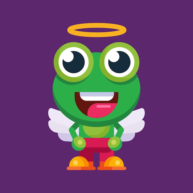 Funny cartoon smiling frog mascot character flat design illustration