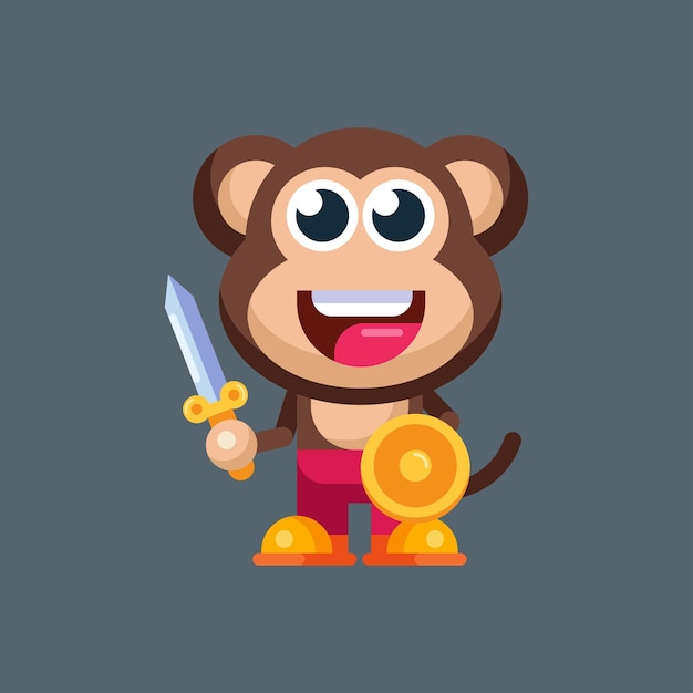 Funny cartoon smiling monkey character flat design illustration mascot logo