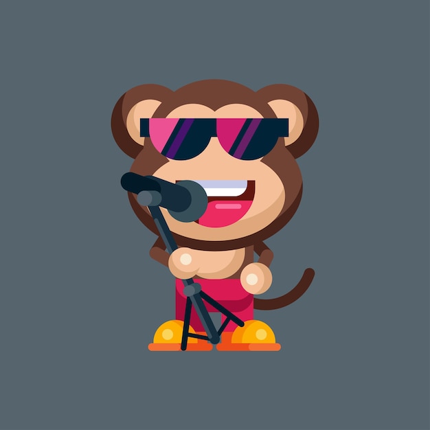 Funny cartoon smiling monkey character flat design illustration mascot logo