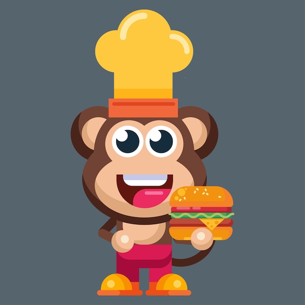 Funny cartoon smiling monkey character flat design illustration mascot logo