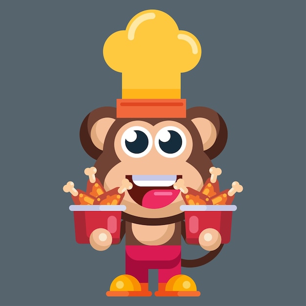 Funny cartoon smiling monkey character flat design illustration mascot logo