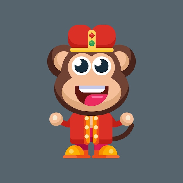 Funny cartoon smiling monkey character flat design illustration mascot logo