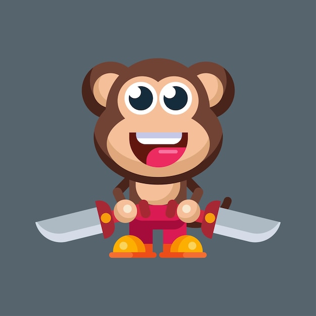 Funny cartoon smiling monkey character flat design illustration mascot logo