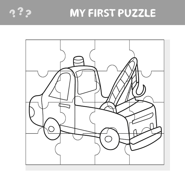 Funny cartoon truck. Educational game for kids - My first puzzle game and coloring book