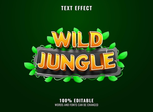 Funny cartoon wild jungle with stone leaves frame 3d game logo title text effect