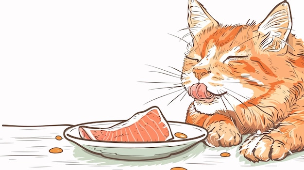 Funny Cat Eating Food Vector Illustration Handdrawn