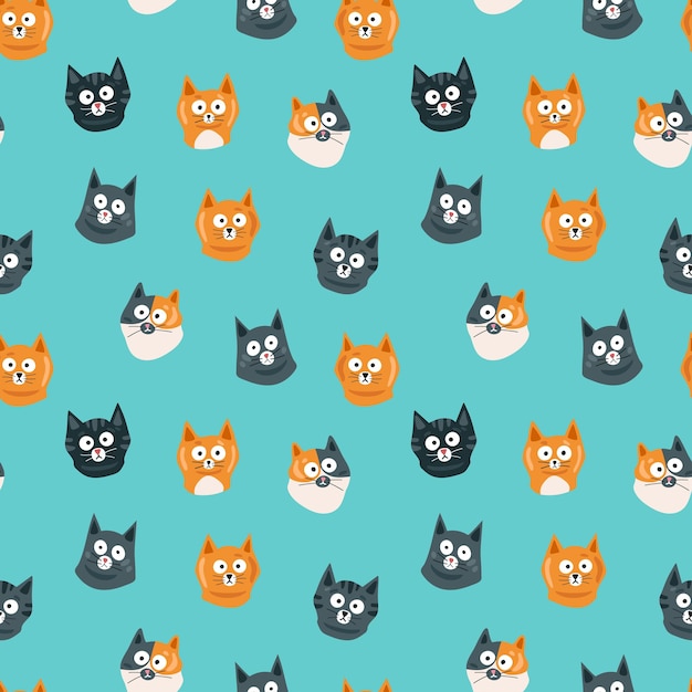 Funny cat faces Seamless pattern