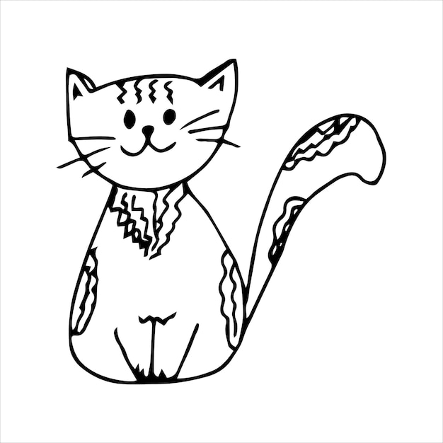 Funny cat hand drawn in doodle style black and white