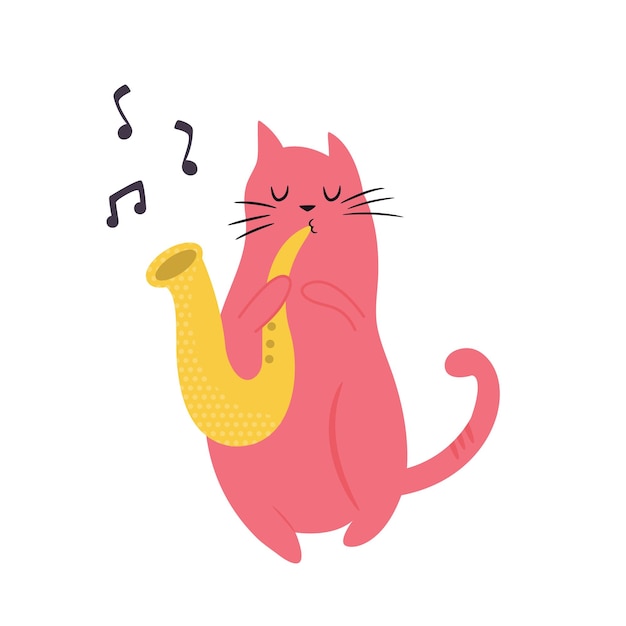 Funny cat playing saxophone Vector illustration