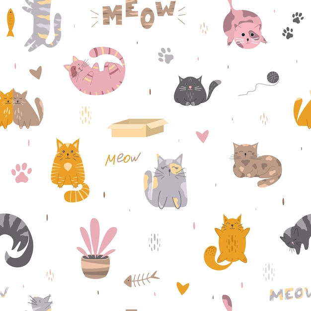 Funny cat seamless pattern