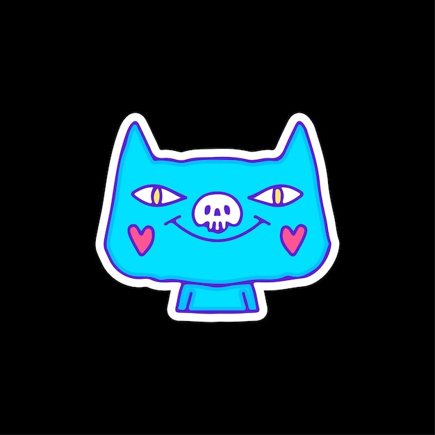 Funny cat with skull nose, illustration for t-shirt, sticker