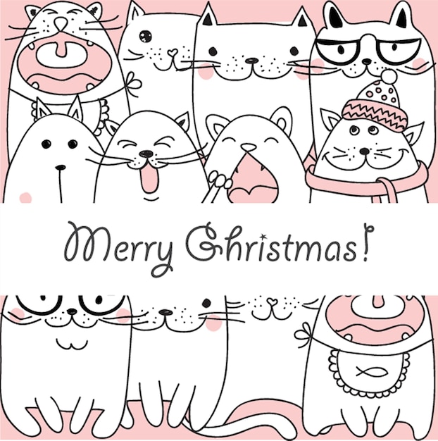 Funny cats doodles Set of 9 hand drawn characters in different poses Design elements for print stickers greeting cards tshirt poster Isolated on the background