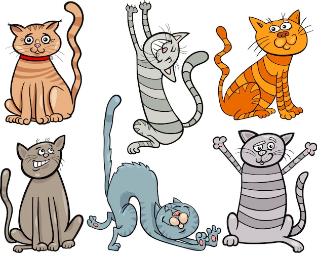 funny cats set cartoon illustration