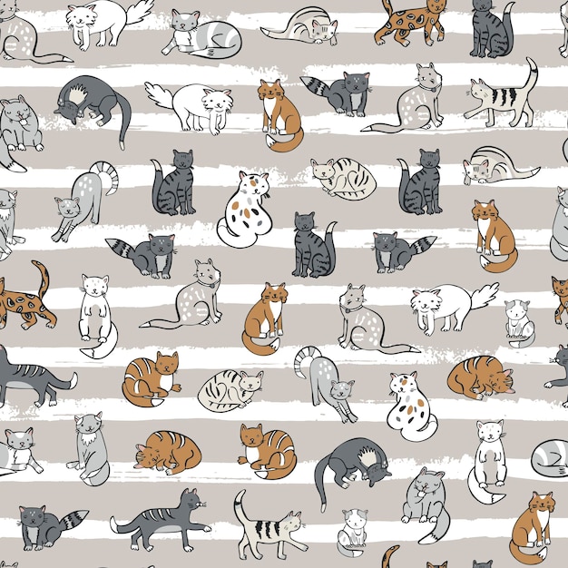 Funny cats vector seamless pattern