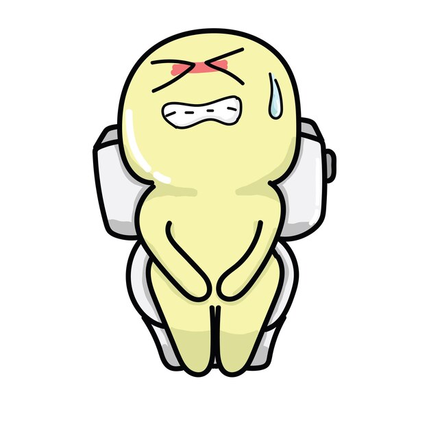 Vector funny character enduring stomach ache on toilet