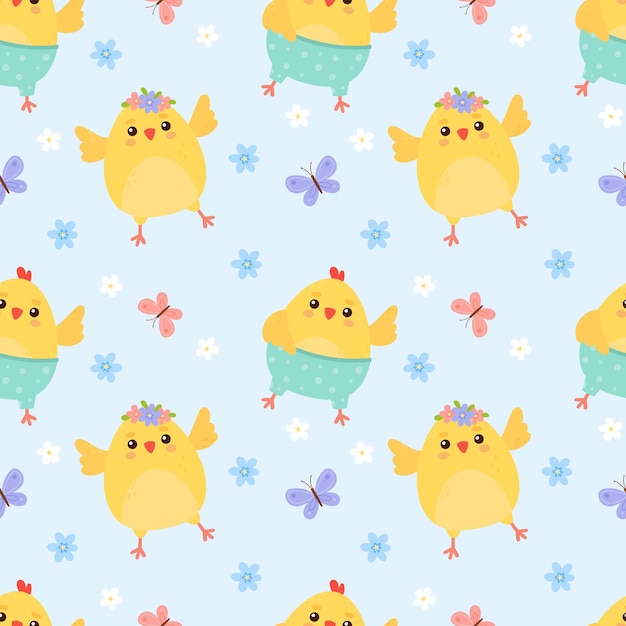 Funny chickens seamless vector pattern Baby vector background