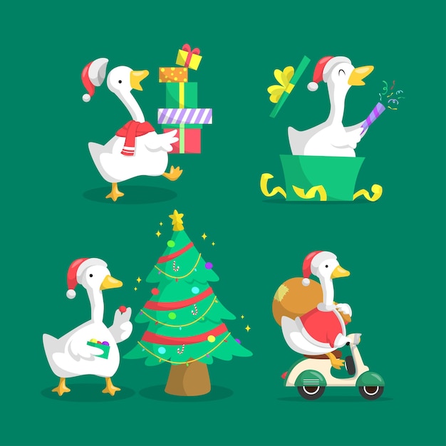 FUNNY CHRISTMAS GOOSE FLAT  ILLUSTRATION SET 3