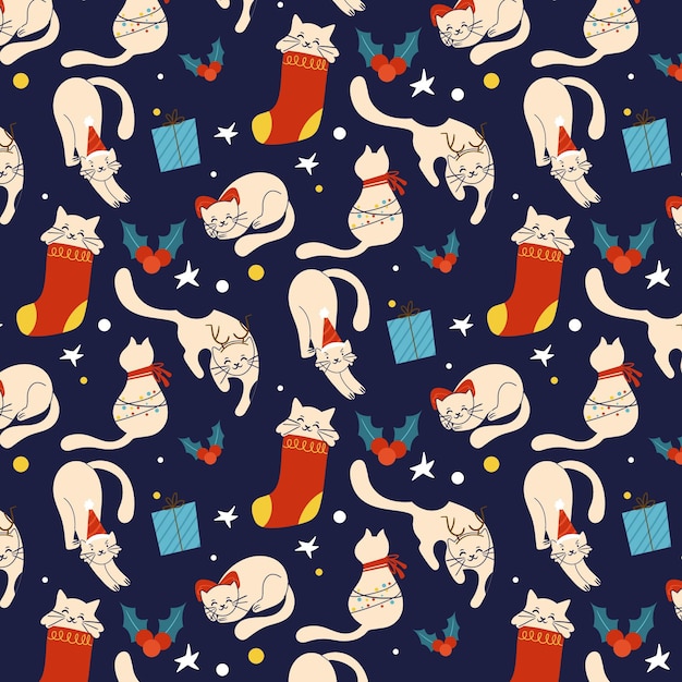 Funny christmas pattern with cats