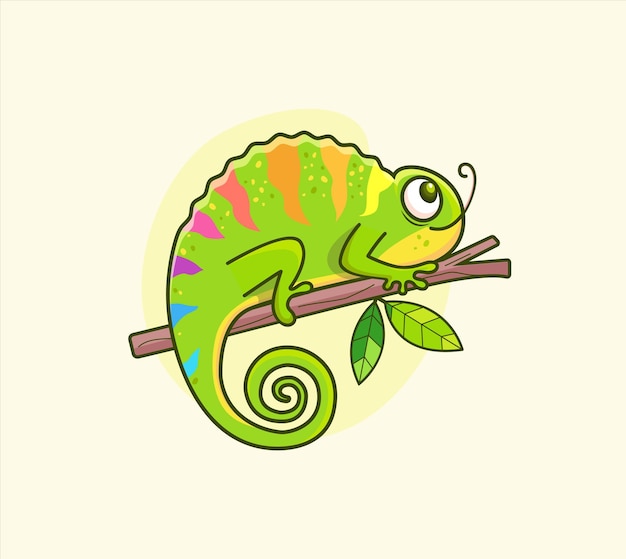 Funny colorful chameleon sitting on the branch