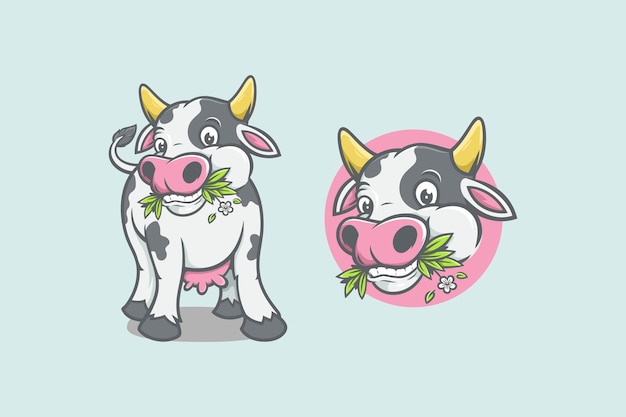 Funny cow cartoon chewing grass