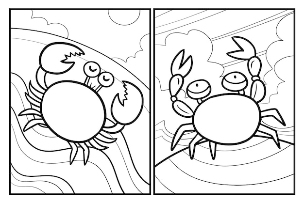 Vector funny crab on the beachcartoon coloring page